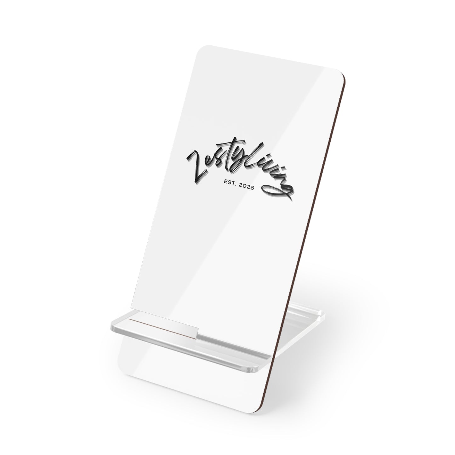 Elegant Mobile Display Stand for Smartphones | Modern Design with Script Logo