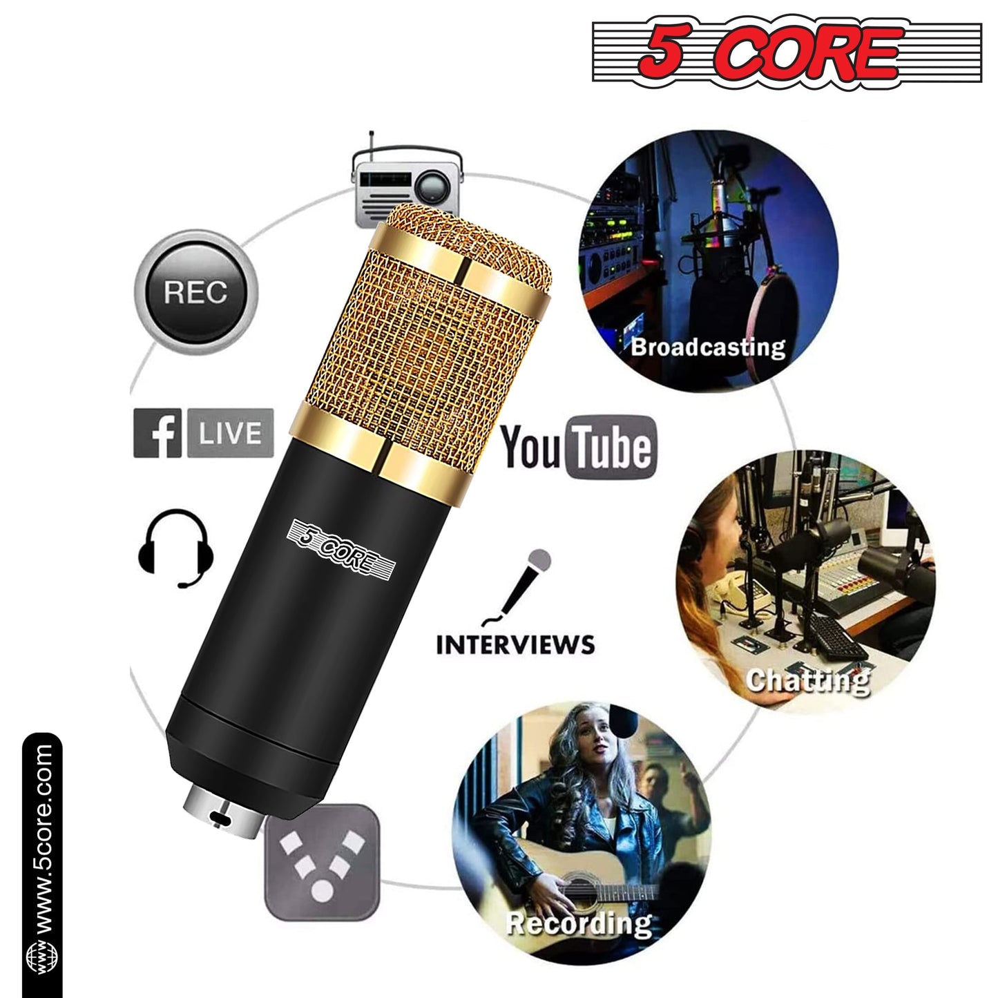 5Core Recording Microphone Podcast Bundle Professional Condenser