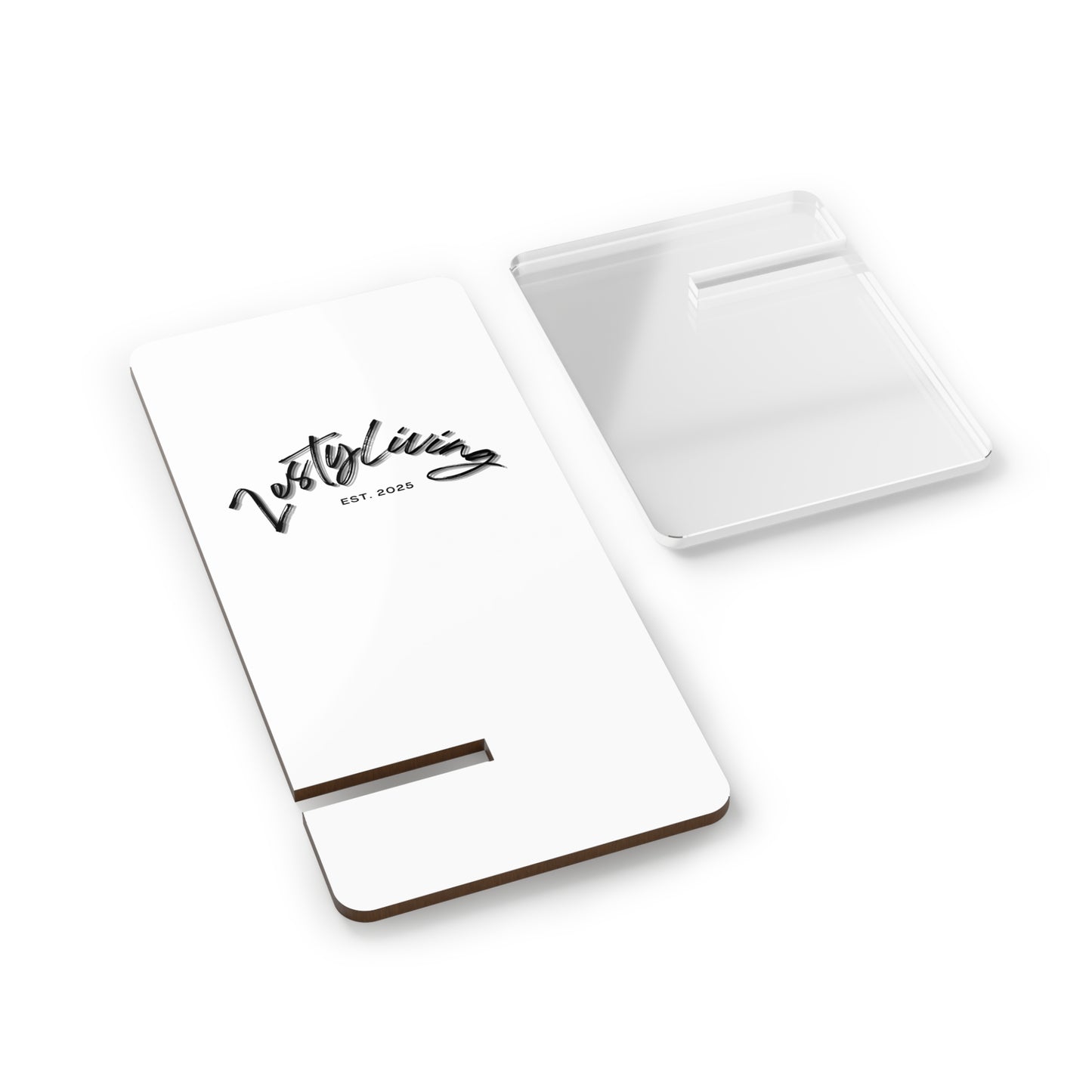 Elegant Mobile Display Stand for Smartphones | Modern Design with Script Logo