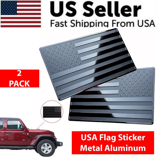 2PCS Metal USA Flag Sticker American Car Truck Decal Emblem Black