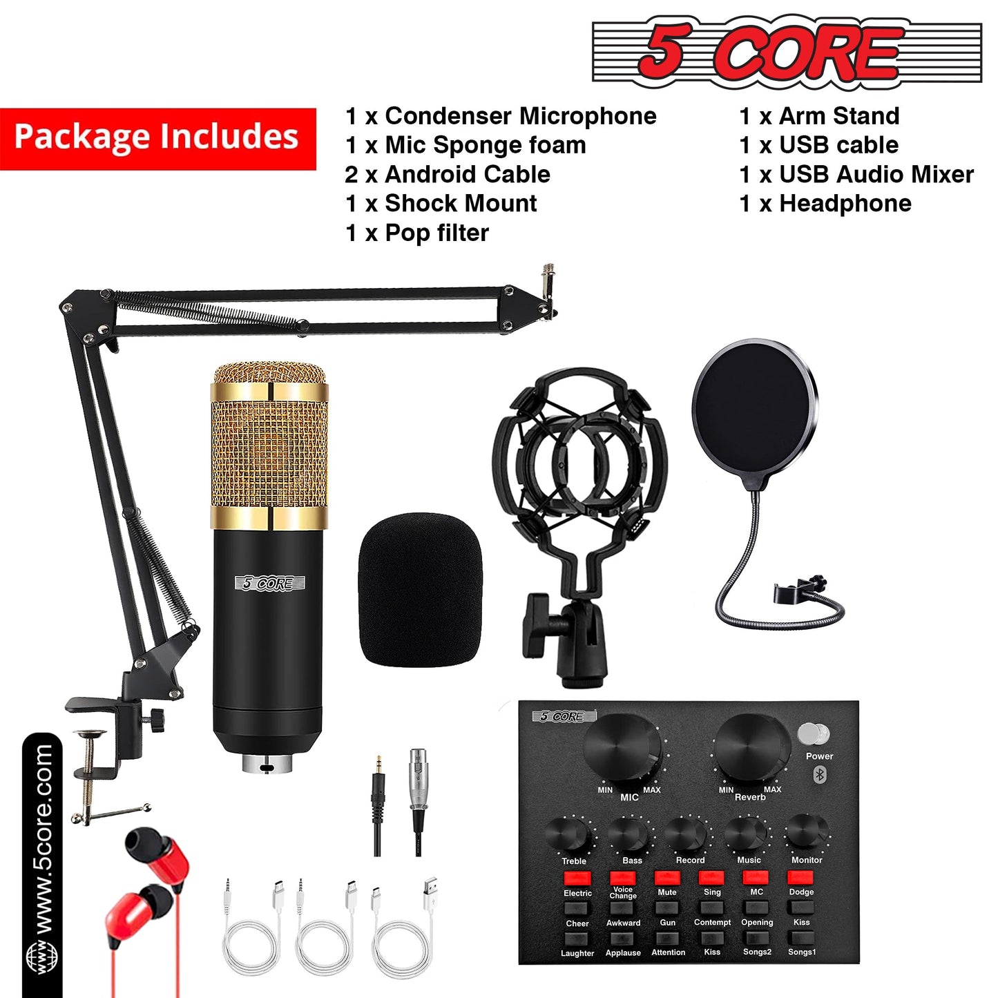 5Core Recording Microphone Podcast Bundle Professional Condenser