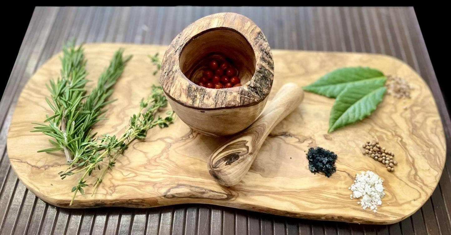 Olive Wood Rustic Mortar and Pestle