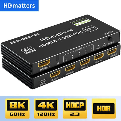 HDMI 2.1 Switch Splitter 120Hz 5-port HDMI 4K 120Hz Splitter Switcher