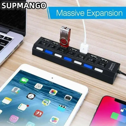 USB HUB USB Switch Hub 2.0 Adapter High Speed Multi 7 Ports Hub USB On