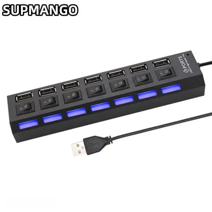 USB HUB USB Switch Hub 2.0 Adapter High Speed Multi 7 Ports Hub USB On