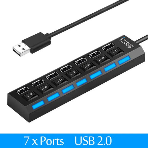 USB HUB USB Switch Hub 2.0 Adapter High Speed Multi 7 Ports Hub USB On