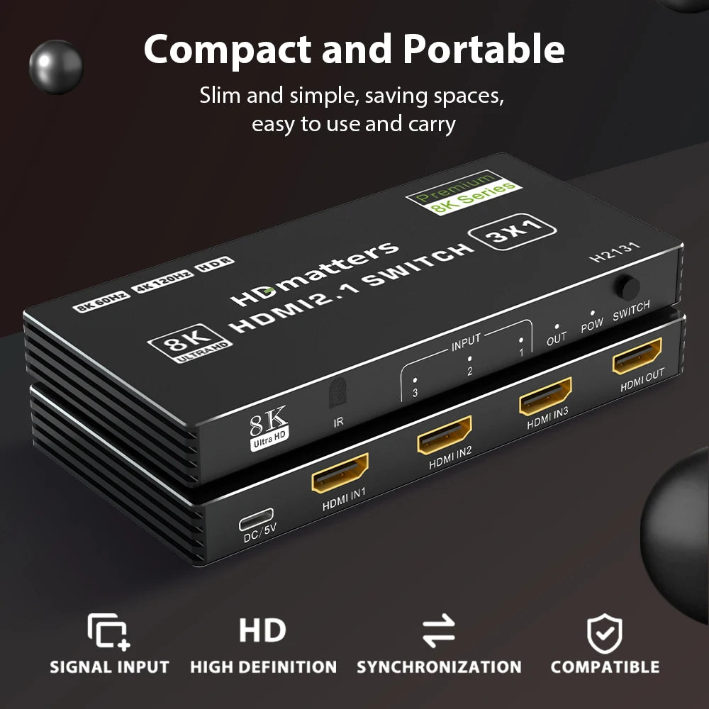 HDMI 2.1 Switch Splitter 120Hz 5-port HDMI 4K 120Hz Splitter Switcher