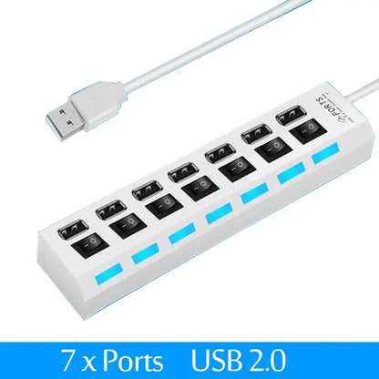 USB HUB USB Switch Hub 2.0 Adapter High Speed Multi 7 Ports Hub USB On